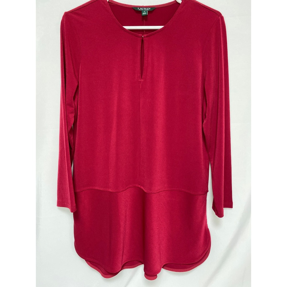 Lauren Ralph Lauren Women's Maroon‎ Long Sleeve Blouse Slim Fit Keyhole Size M